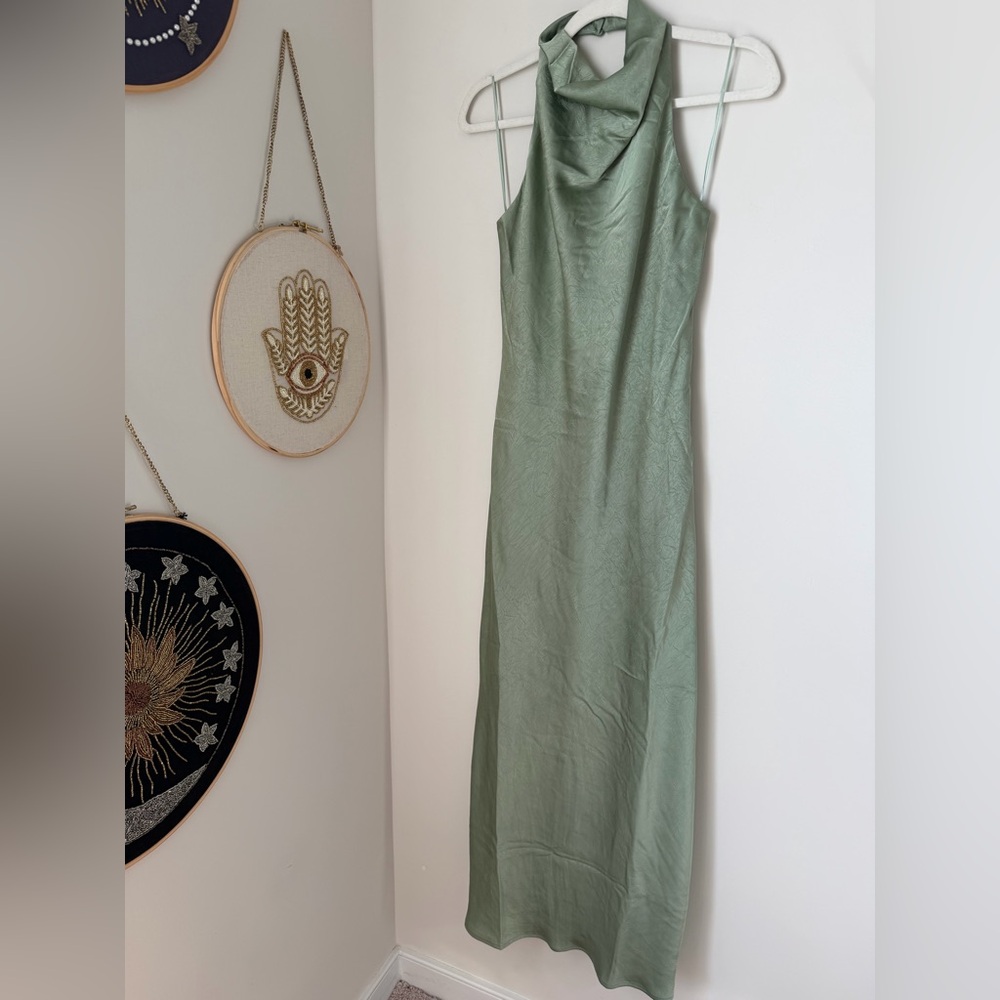 Sage green Cowl Neck halter Maxi Dress